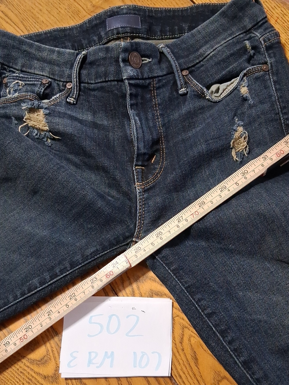 MOTHER JEANS Womens 25 BLUE  Denim DISTRESSED  Preowned LOOKER ANKLE FRAY - Picture 2 of 6